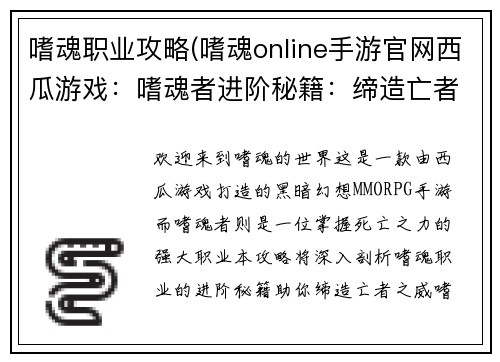 嗜魂职业攻略(嗜魂online手游官网西瓜游戏：嗜魂者进阶秘籍：缔造亡者之威)